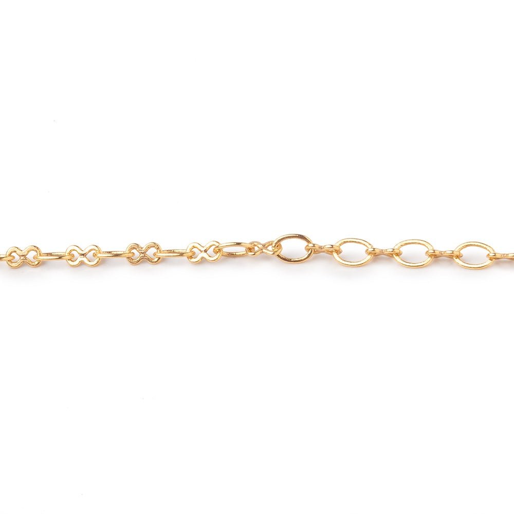 3 Feet - 3mm 22kt Gold plated Rounded Oval and Bowtie Link Chain - Beadsofcambay.com