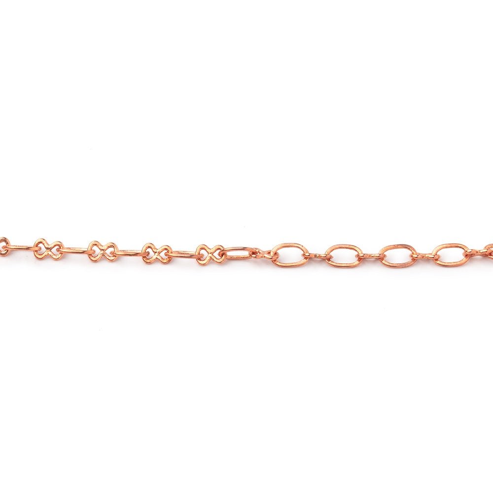 3 Feet - 3mm Dark Rose Gold plated Rounded Oval and Bowtie Link Chain - Beadsofcambay.com