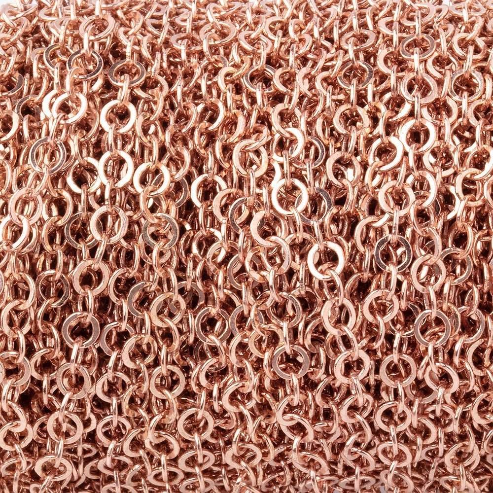 3 Feet - 3mm Rose Gold plated Flat Round Link Chain - Beadsofcambay.com
