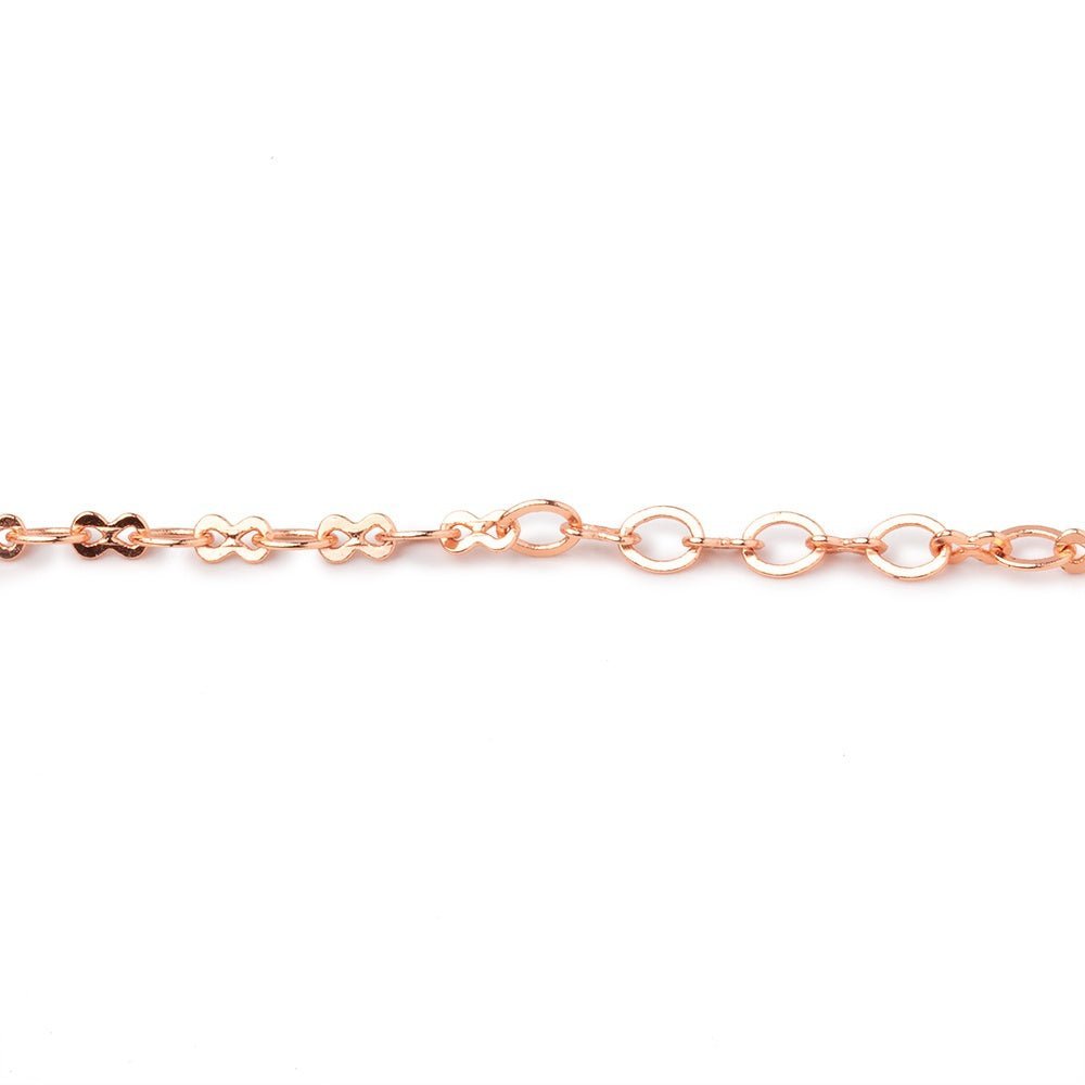 3 Feet - 3mm Rose Gold plated Rounded Oval and Bowtie Link Chain - Beadsofcambay.com