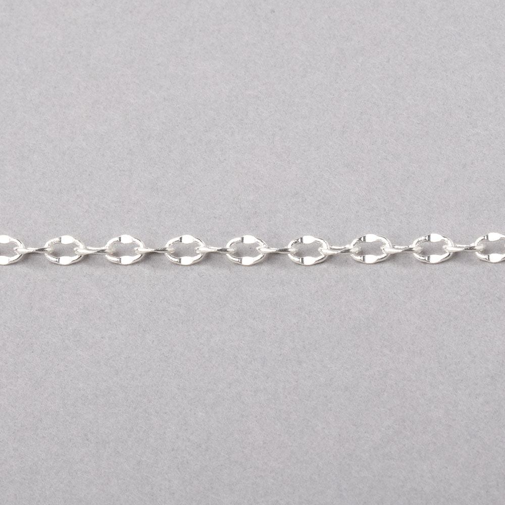 3 Feet - 3mm Silver plated Divot Oval Link Chain - Beadsofcambay.com