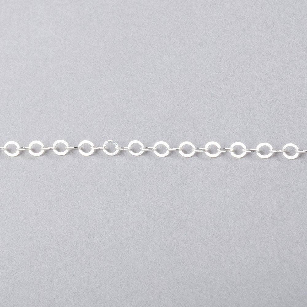 3 Feet - 3mm Silver plated Flat Round Link Chain - Beadsofcambay.com