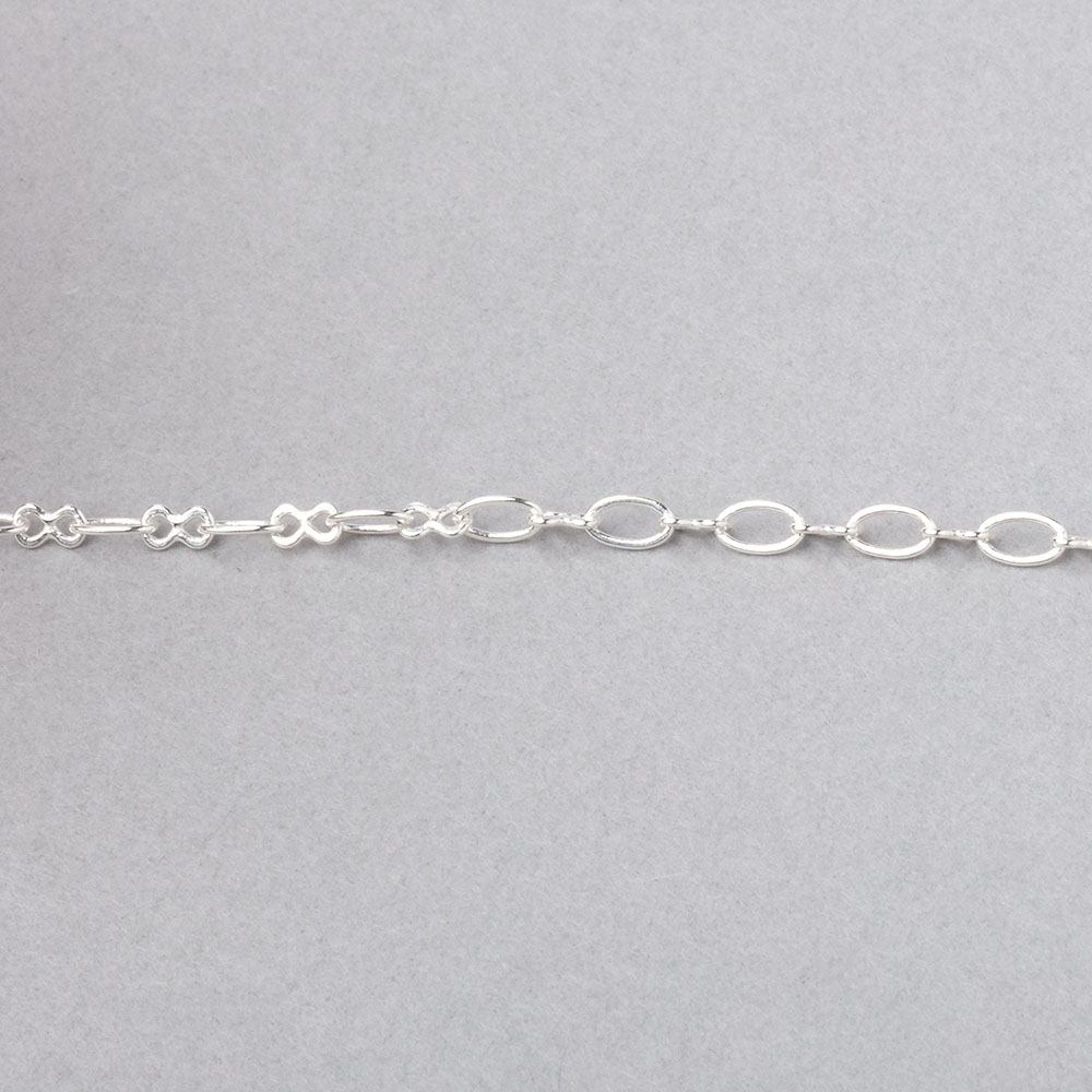 3 Feet - 3mm Silver plated Oval and Bowtie Link Chain - Beadsofcambay.com