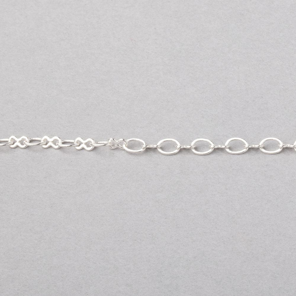 3 Feet - 3mm Silver plated Rounded Oval and Bowtie Link Chain - Beadsofcambay.com