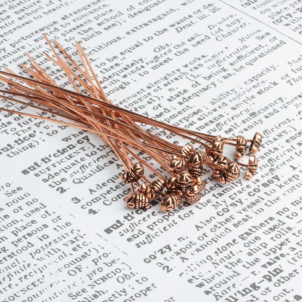 3 inch Copper Flower Headpin 22 gauge 22 pieces per bag - Beadsofcambay.com