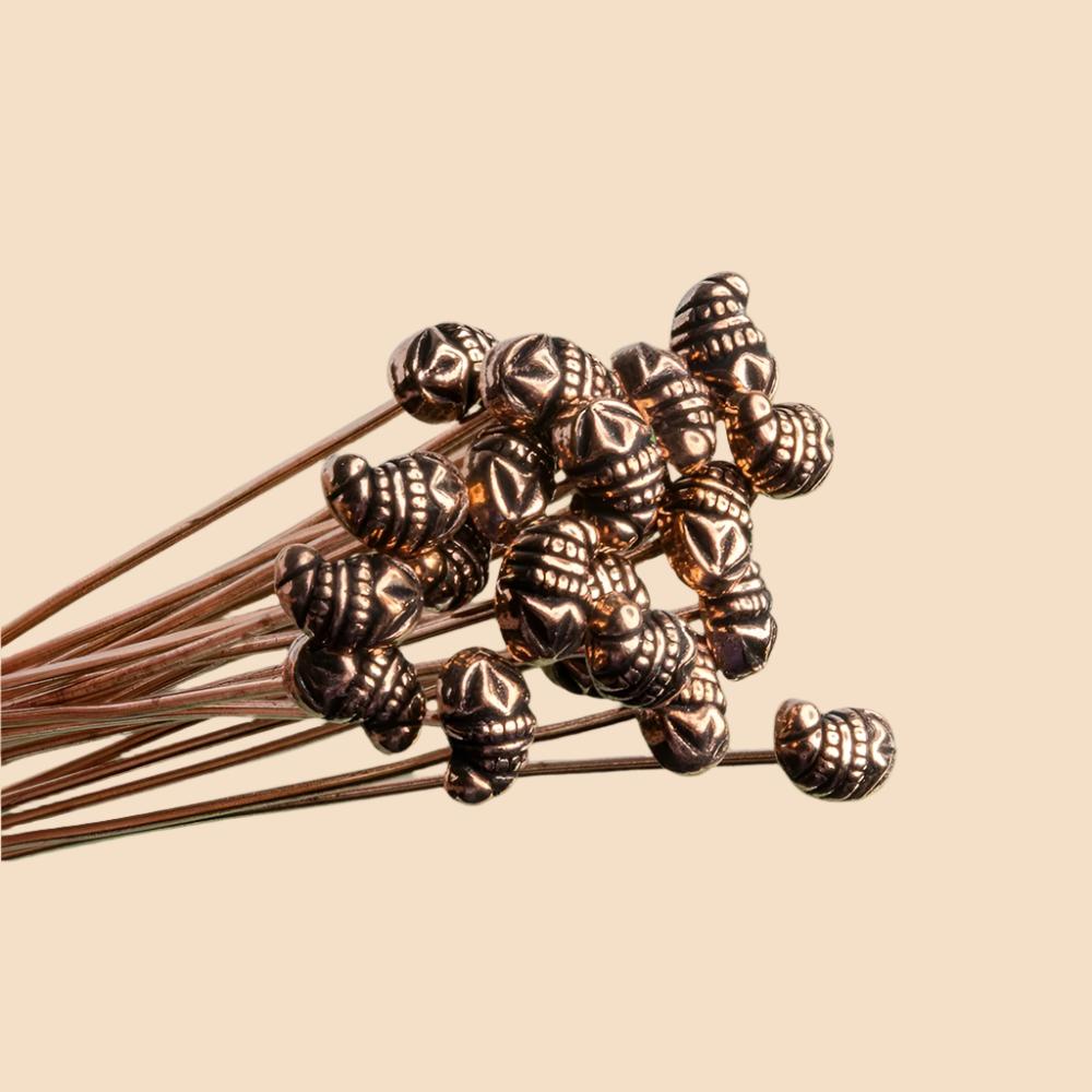 3 inch Copper Flower Headpin 22 gauge 22 pieces per bag - Beadsofcambay.com