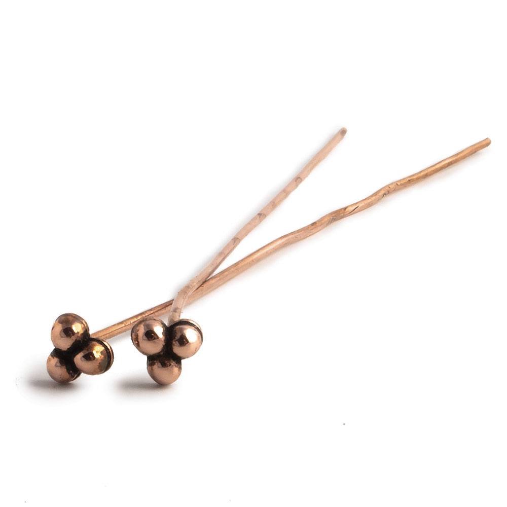 3" length Copper 3 Ball Design Headpin, 22 Guage 22 Pieces - Beadsofcambay.com