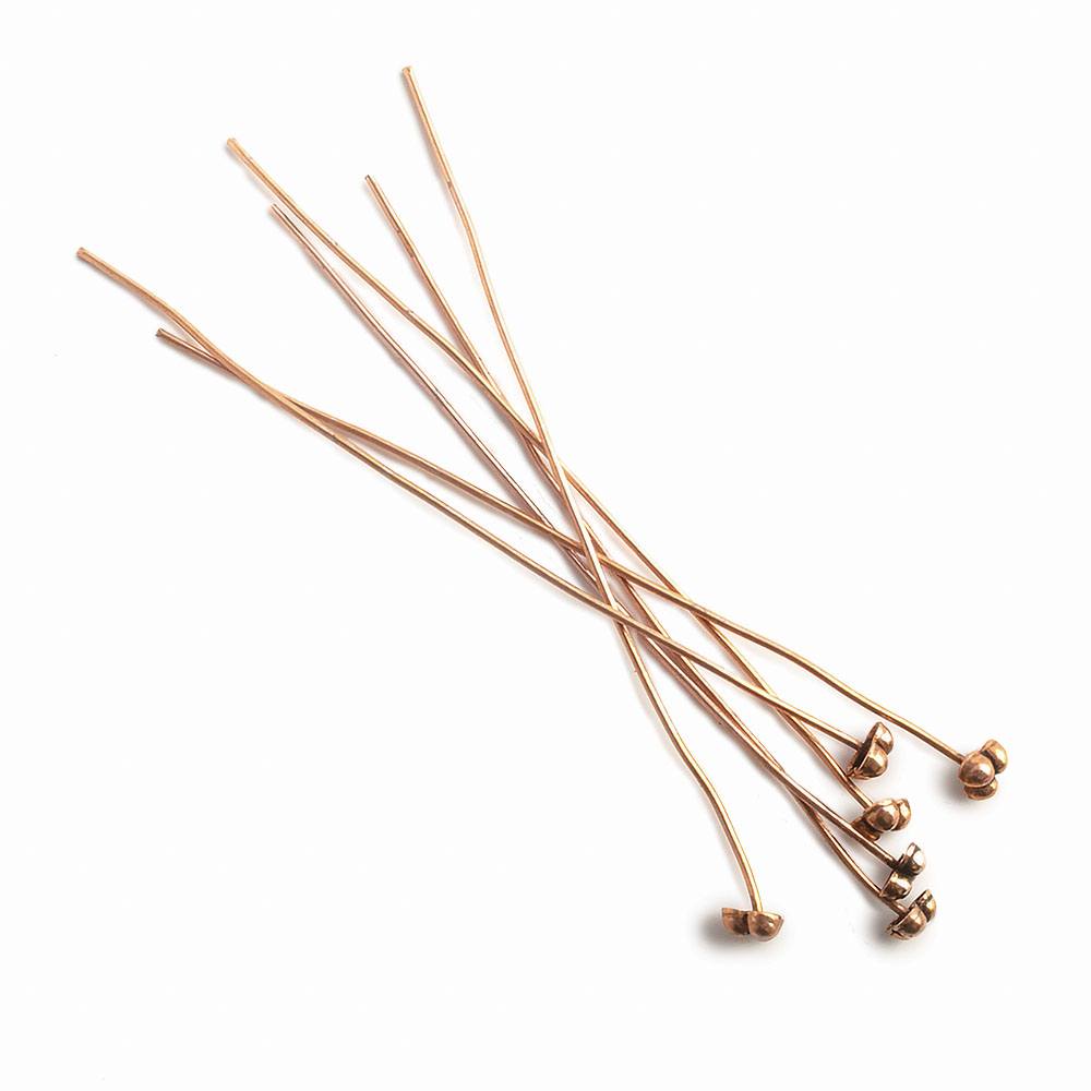 3" length Copper 3 Ball Design Headpin, 22 Guage 22 Pieces - Beadsofcambay.com