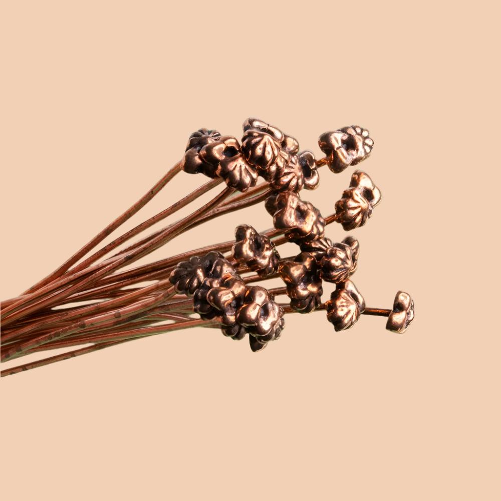 3" length Copper Flower Design Headpin, 22 Guage 22 Pieces - Beadsofcambay.com