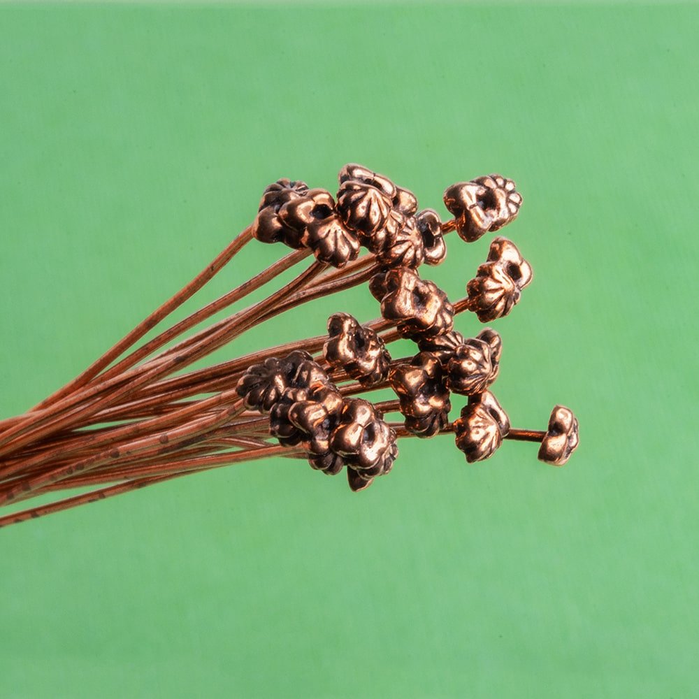 3" length Copper Flower Design Headpin, 22 Guage 22 Pieces - Beadsofcambay.com