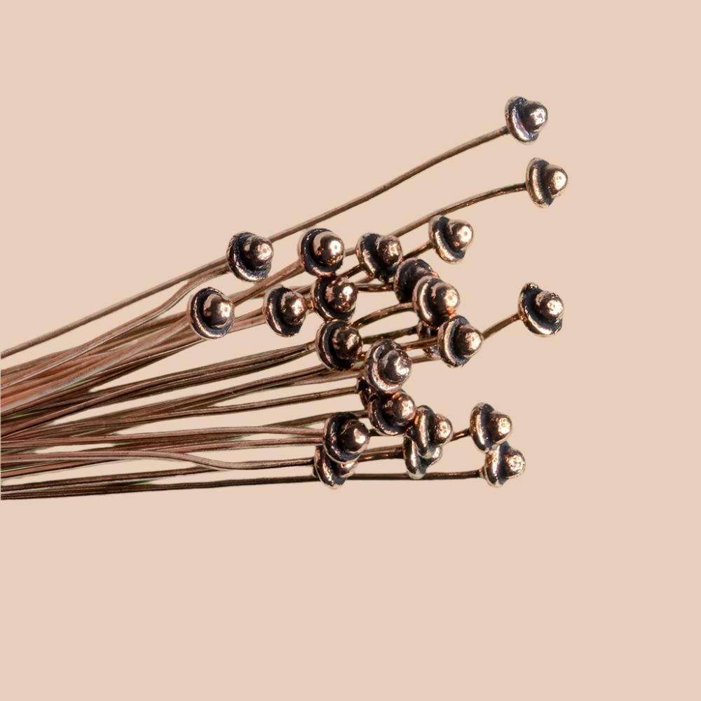 3" length Copper Headpin Button 22 gauge Set of 22 - Beadsofcambay.com