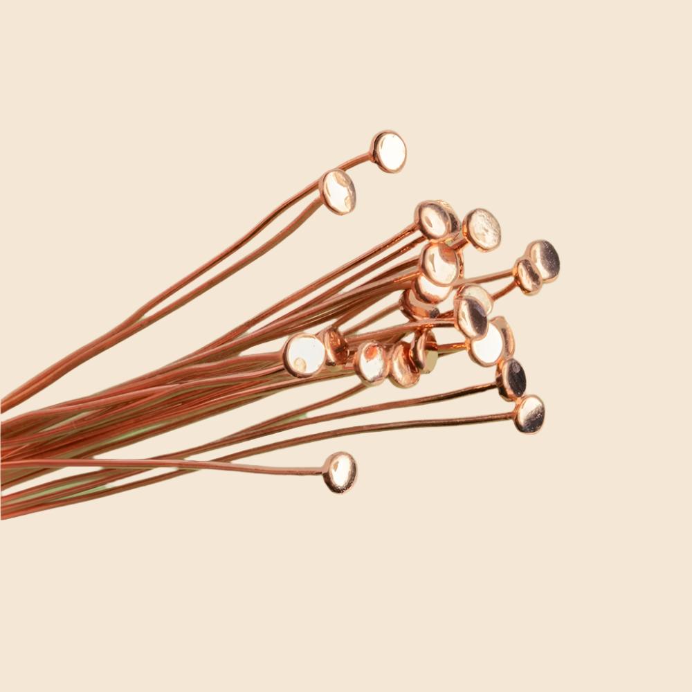 3" length Copper Headpin with flat circular head, 24 Gauge 22 pcs per bag - Beadsofcambay.com