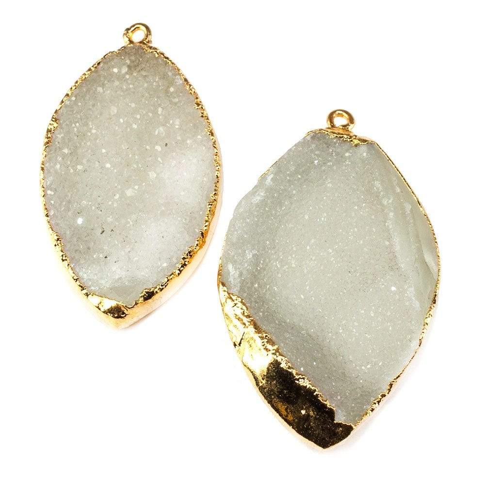 30-34mm Gold Leafed Edged White Drusy Marquise Pendant Set of 2 Beads - Beadsofcambay.com