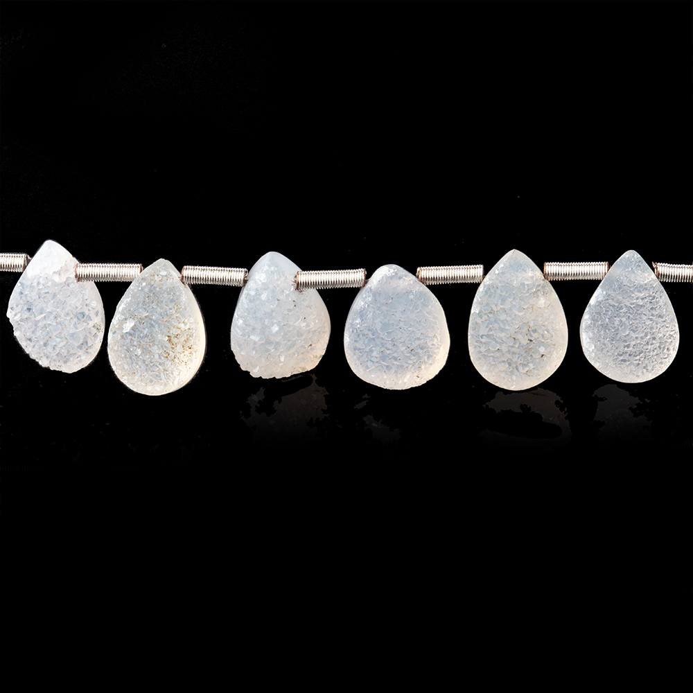 9x7mm White Drusy Agate Pear Beads 8 inch 25 pieces - BeadsofCambay.com