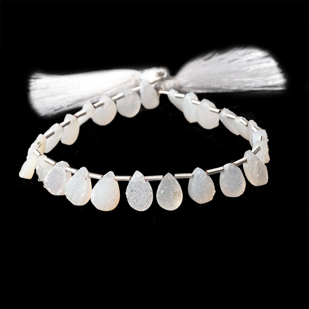 9x7mm White Drusy Agate Pear Beads 8 inch 25 pieces - BeadsofCambay.com