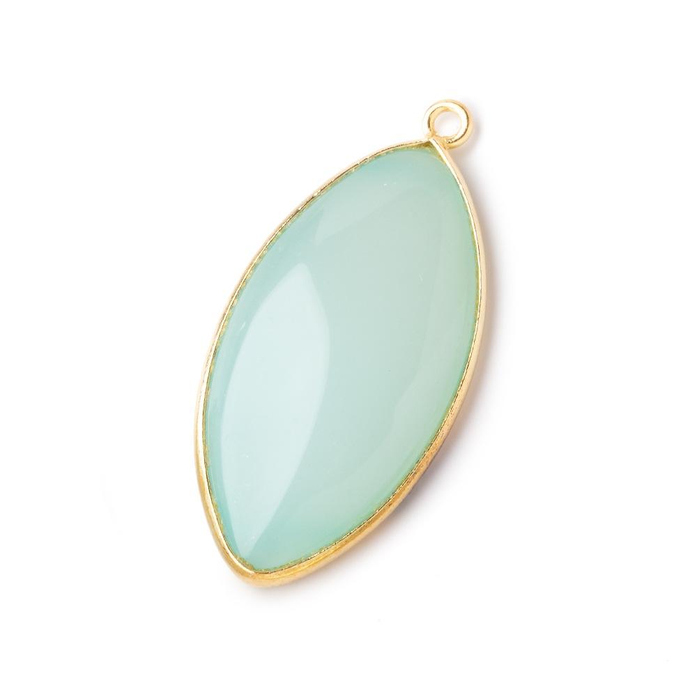 30.5x16mm Vermeil Bezel Seafoam Chalcedony Plain Marquise Pendant 1 piece - Beadsofcambay.com