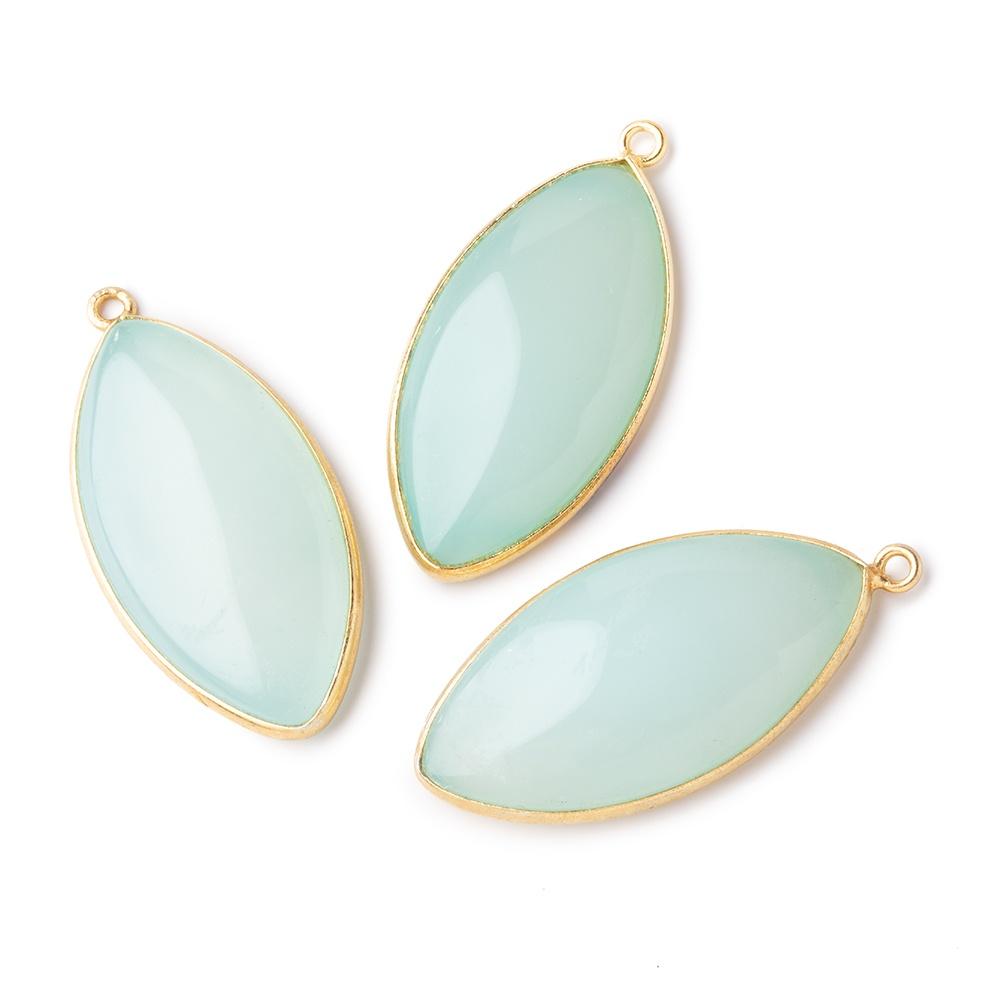 30.5x16mm Vermeil Bezel Seafoam Chalcedony Plain Marquise Pendant 1 piece - Beadsofcambay.com