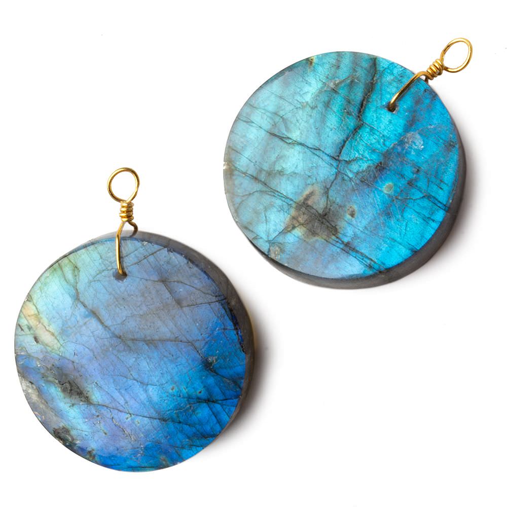 30mm Labradorite plain coin disc focal beads 1 piece A - Beadsofcambay.com