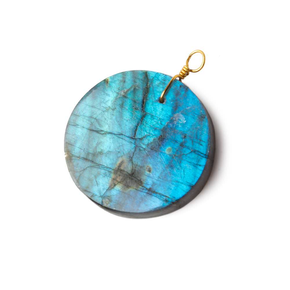 30mm Labradorite plain coin disc focal beads 1 piece A - Beadsofcambay.com