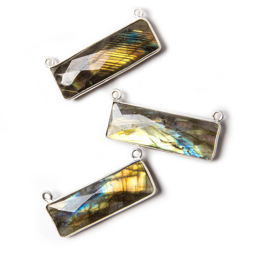 30x10mm Silver Bezeled Labradorite Rectangle East West Pendant 1 piece - Beadsofcambay.com