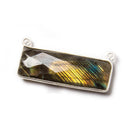 30x10mm Silver Bezeled Labradorite Rectangle East West Pendant 1 piece - Beadsofcambay.com