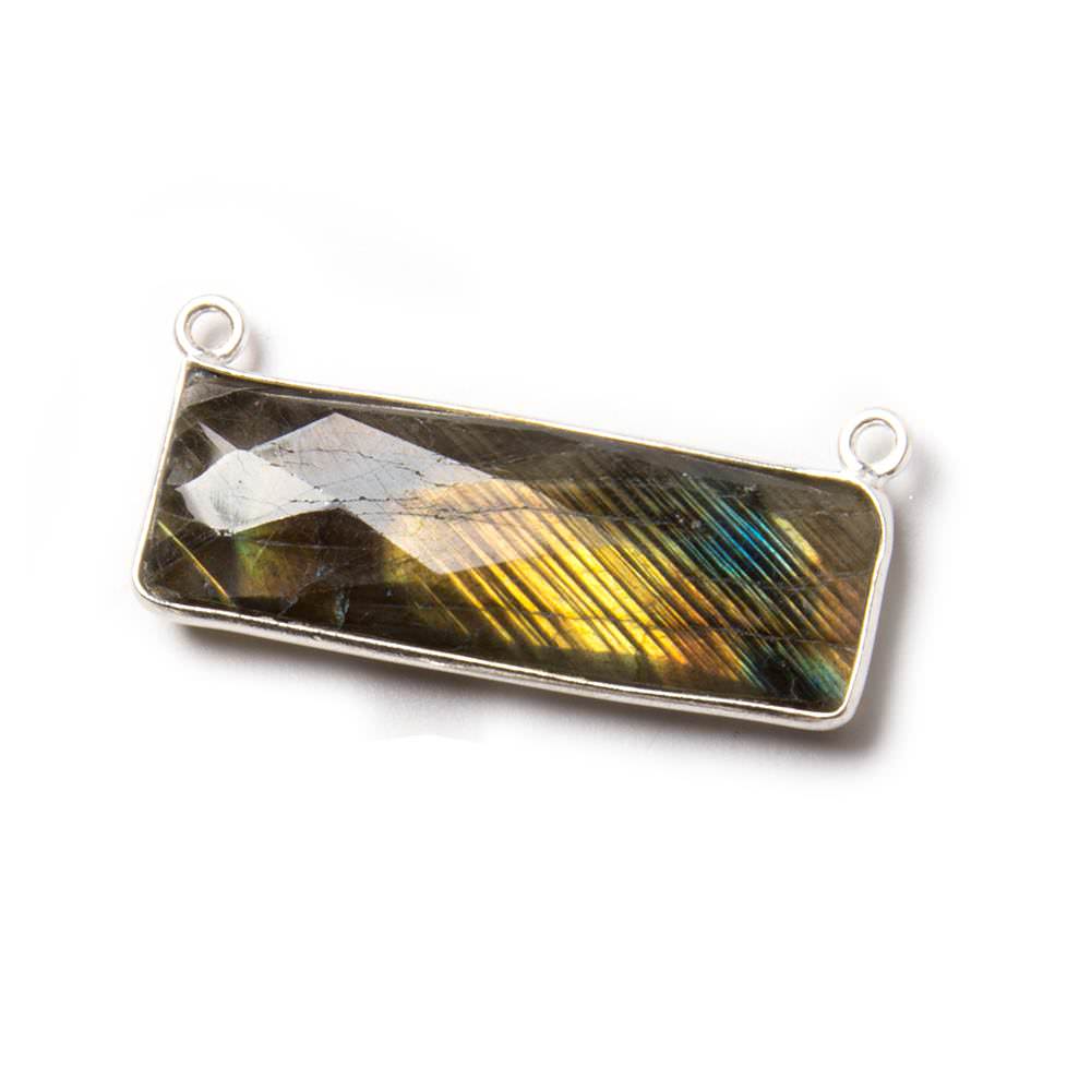 30x10mm Silver Bezeled Labradorite Rectangle East West Pendant 1 piece - Beadsofcambay.com