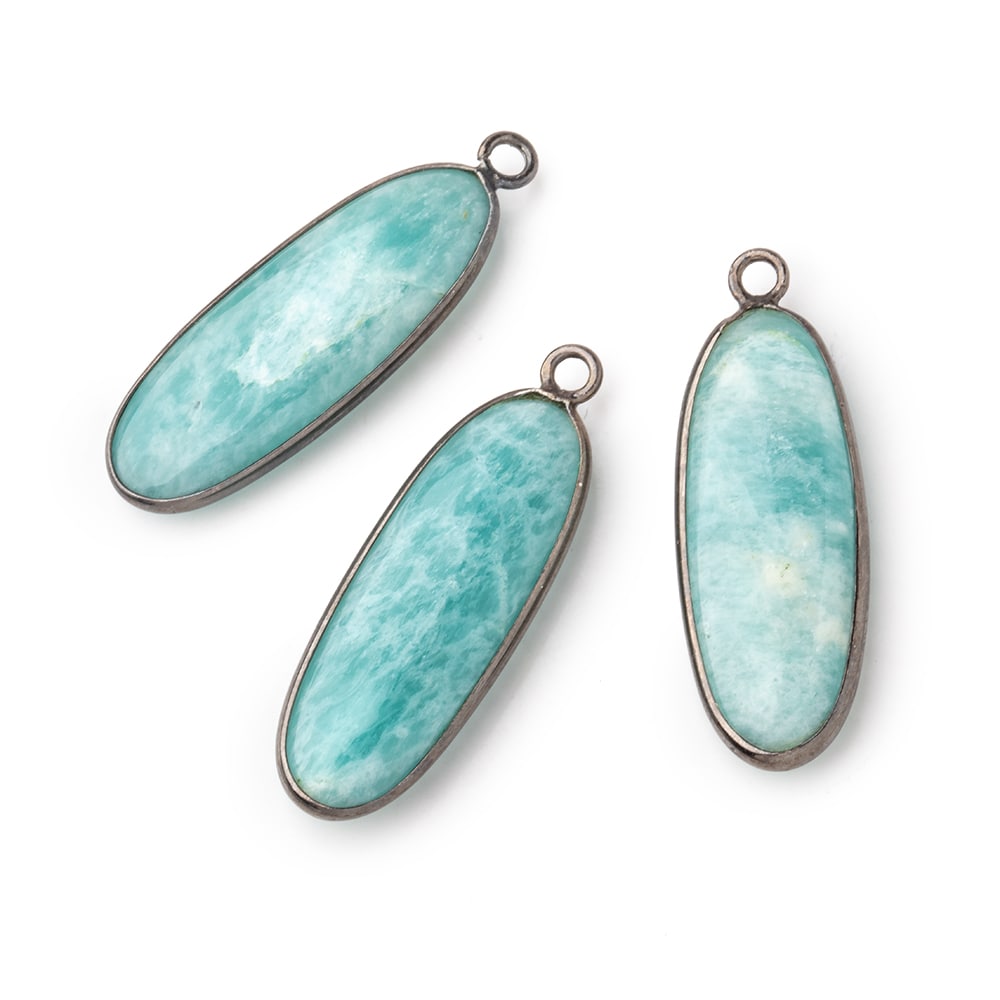 30x11mm Black Gold .925 Bezel Amazonite Plain Oval Pendant 1 Focal Bead - Beadsofcambay.com