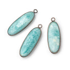 30x11mm Black Gold .925 Bezel Amazonite Plain Oval Pendant 1 Focal Bead - Beadsofcambay.com