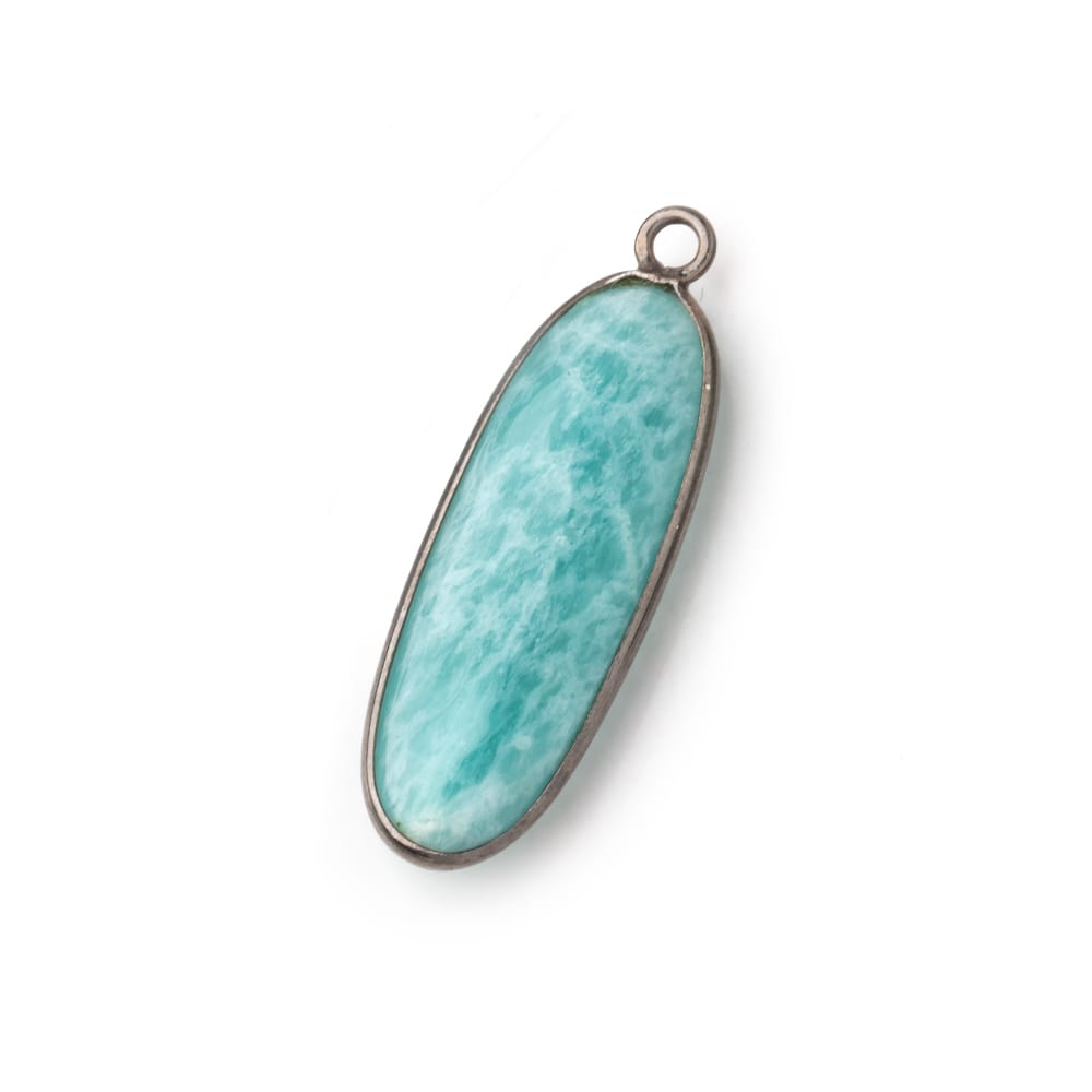 30x11mm Black Gold .925 Bezel Amazonite Plain Oval Pendant 1 Focal Bead - Beadsofcambay.com