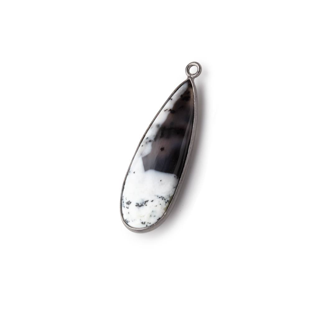 30x11mm Black Gold Bezel Dendritic Opal Plain Pear Pendant 1 Piece - Beadsofcambay.com