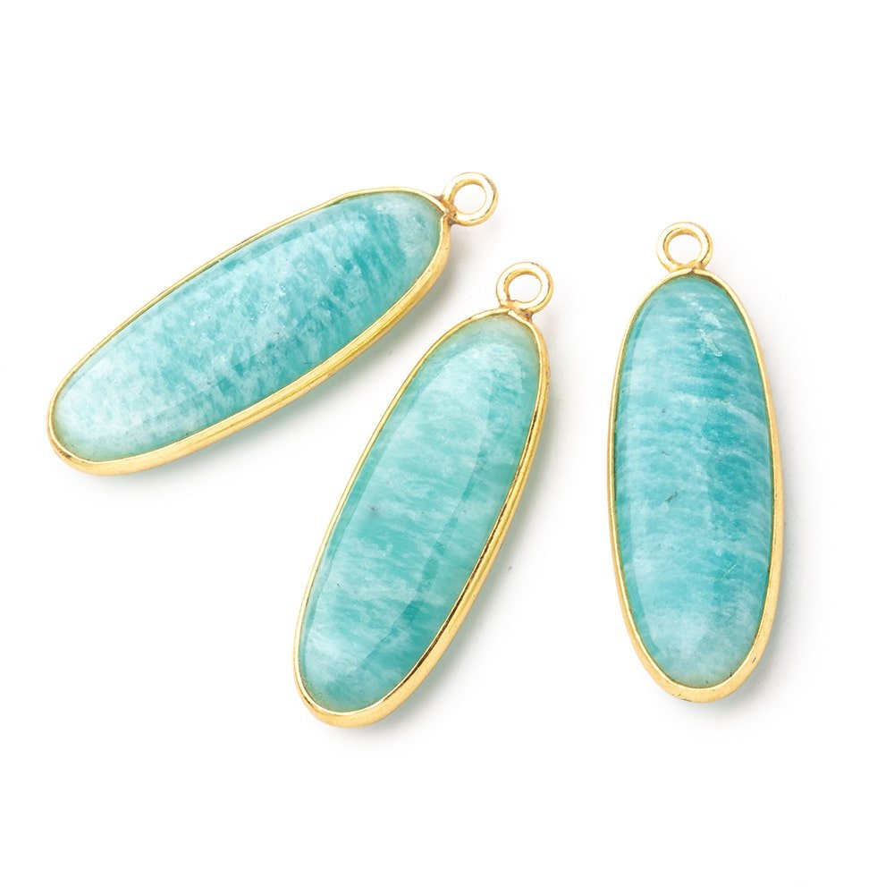 30x11mm Vermeil Bezel Amazonite Plain Oval Pendant 1 Focal Bead - Beadsofcambay.com