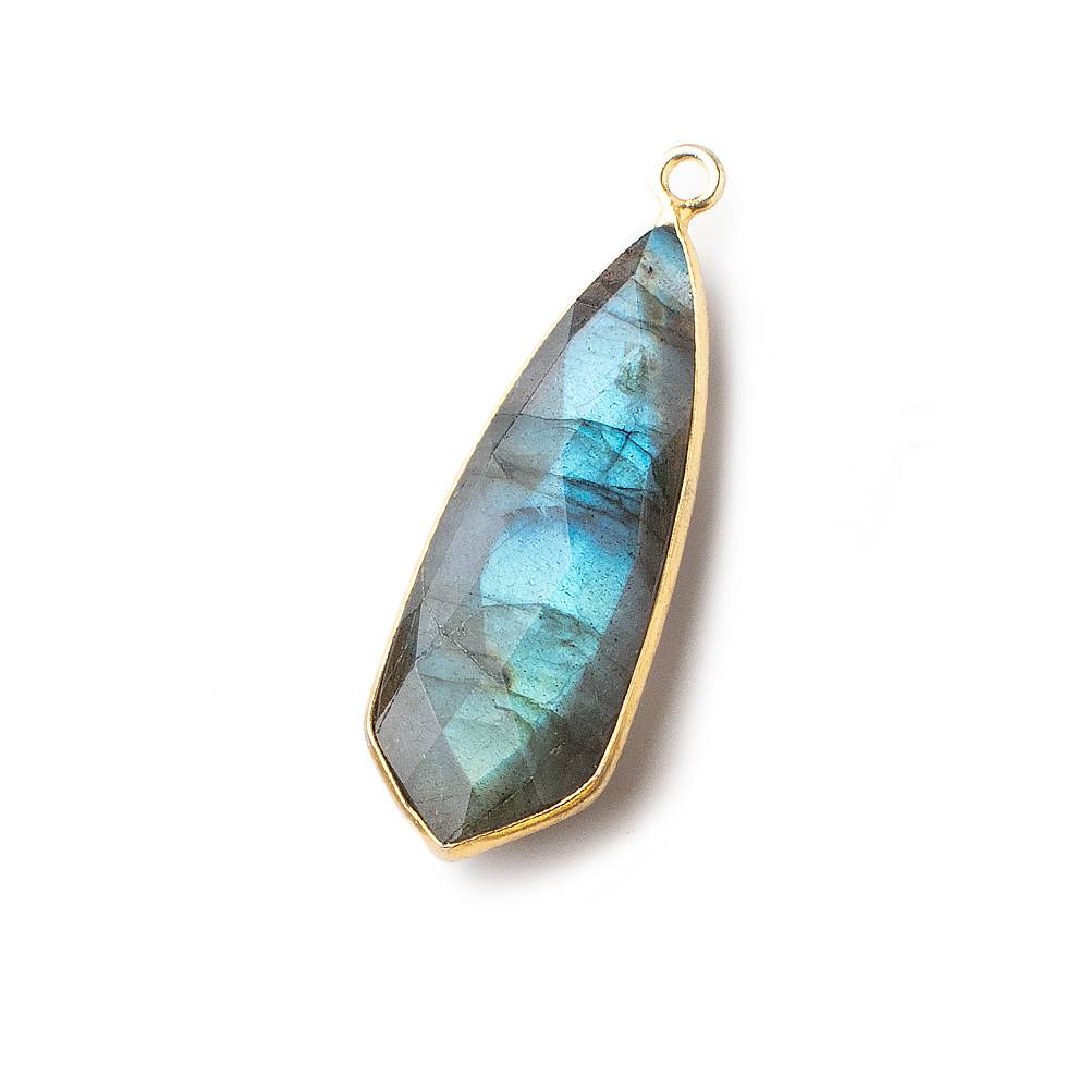 30x11mm Vermeil Bezeled Labradorite Faceted Fancy Shield Pendant 1 piece - Beadsofcambay.com