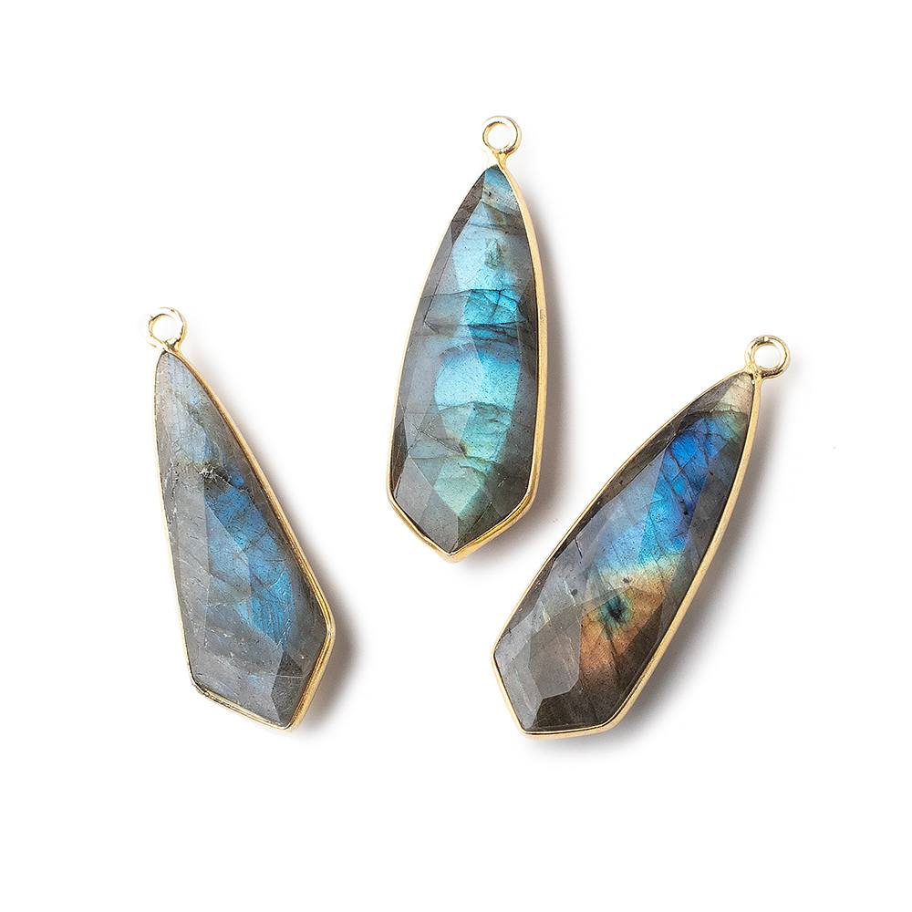 30x11mm Vermeil Bezeled Labradorite Faceted Fancy Shield Pendant 1 piece - Beadsofcambay.com
