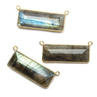 30x11mm Vermeil Bezeled Labradorite Rectangle East West Pendant 1 piece - Beadsofcambay.com