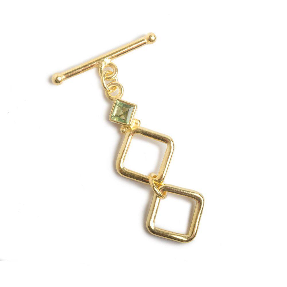 30x12.5mm Vermeil Square Toggle with Peridot 1 finding - Beadsofcambay.com