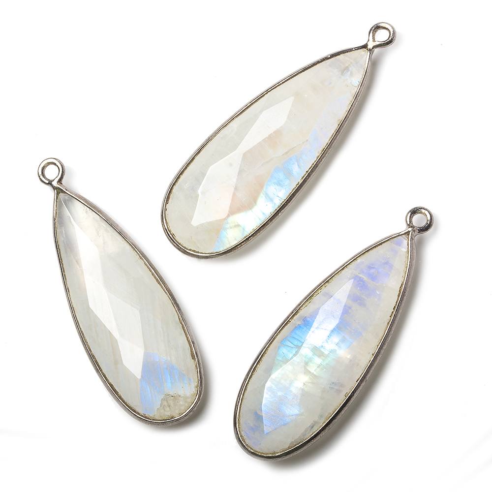 30x12mm Black Gold .925 Bezel Rainbow Moonstone faceted pear Pendant 1 piece - Beadsofcambay.com