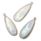 30x12mm Black Gold .925 Bezel Rainbow Moonstone faceted pear Pendant 1 piece - Beadsofcambay.com