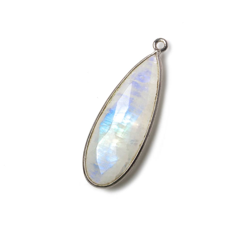30x12mm Black Gold .925 Bezel Rainbow Moonstone faceted pear Pendant 1 piece - Beadsofcambay.com