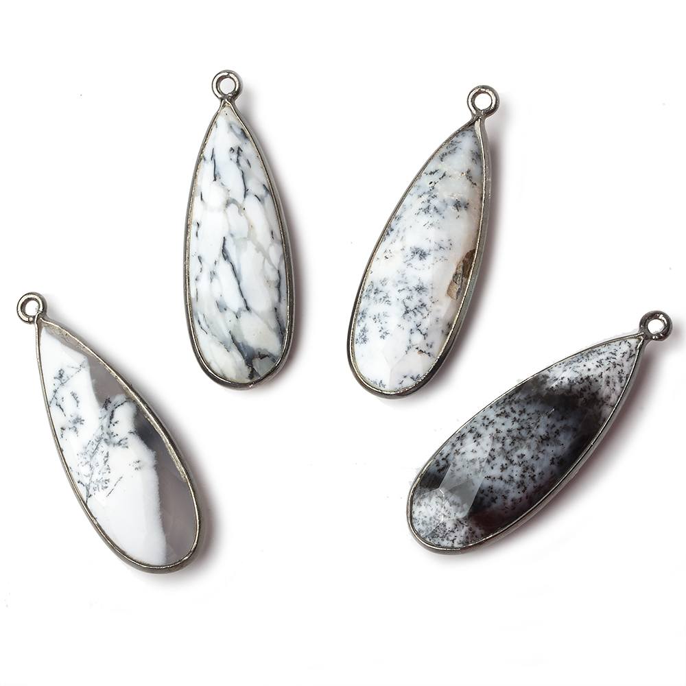 30x12mm Black Gold .925 Silver Bezeled Opaque Dendritic Opal faceted Pear Focal Pendant 1 piece - Beadsofcambay.com