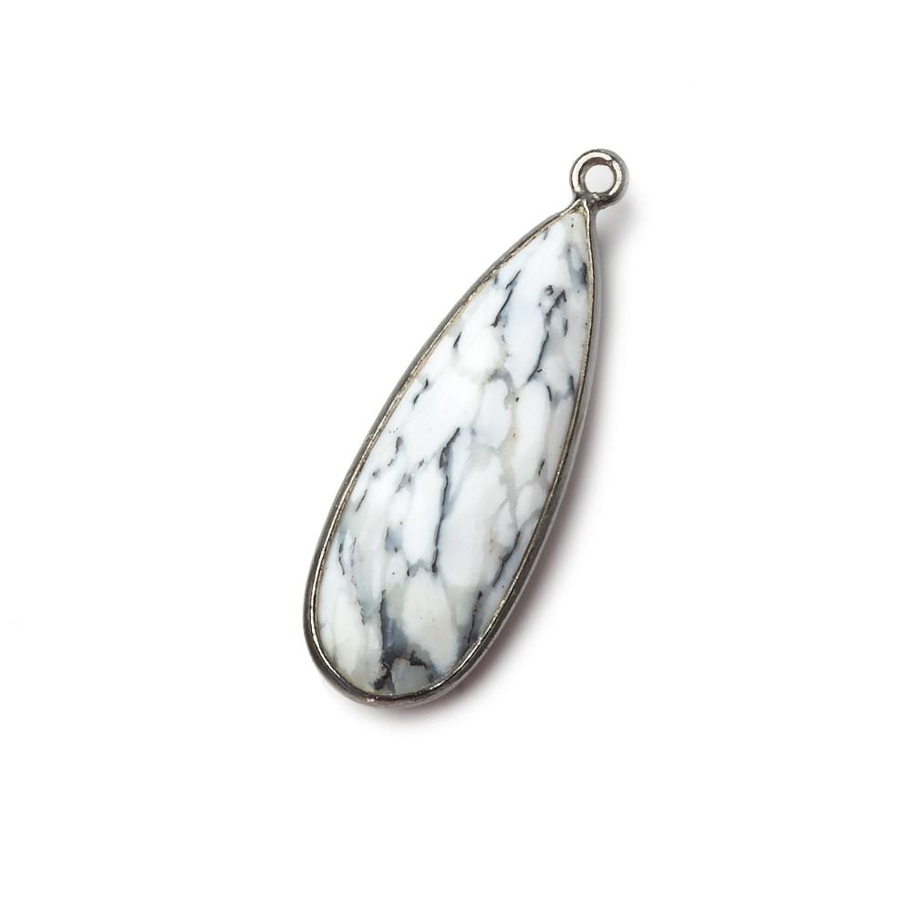 30x12mm Black Gold .925 Silver Bezeled Opaque Dendritic Opal faceted Pear Focal Pendant 1 piece - Beadsofcambay.com