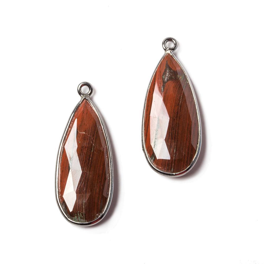 30x12mm Oxidized Silver Bezeled Red Jasper Pear Pendant Matching Set of 2 - Beadsofcambay.com