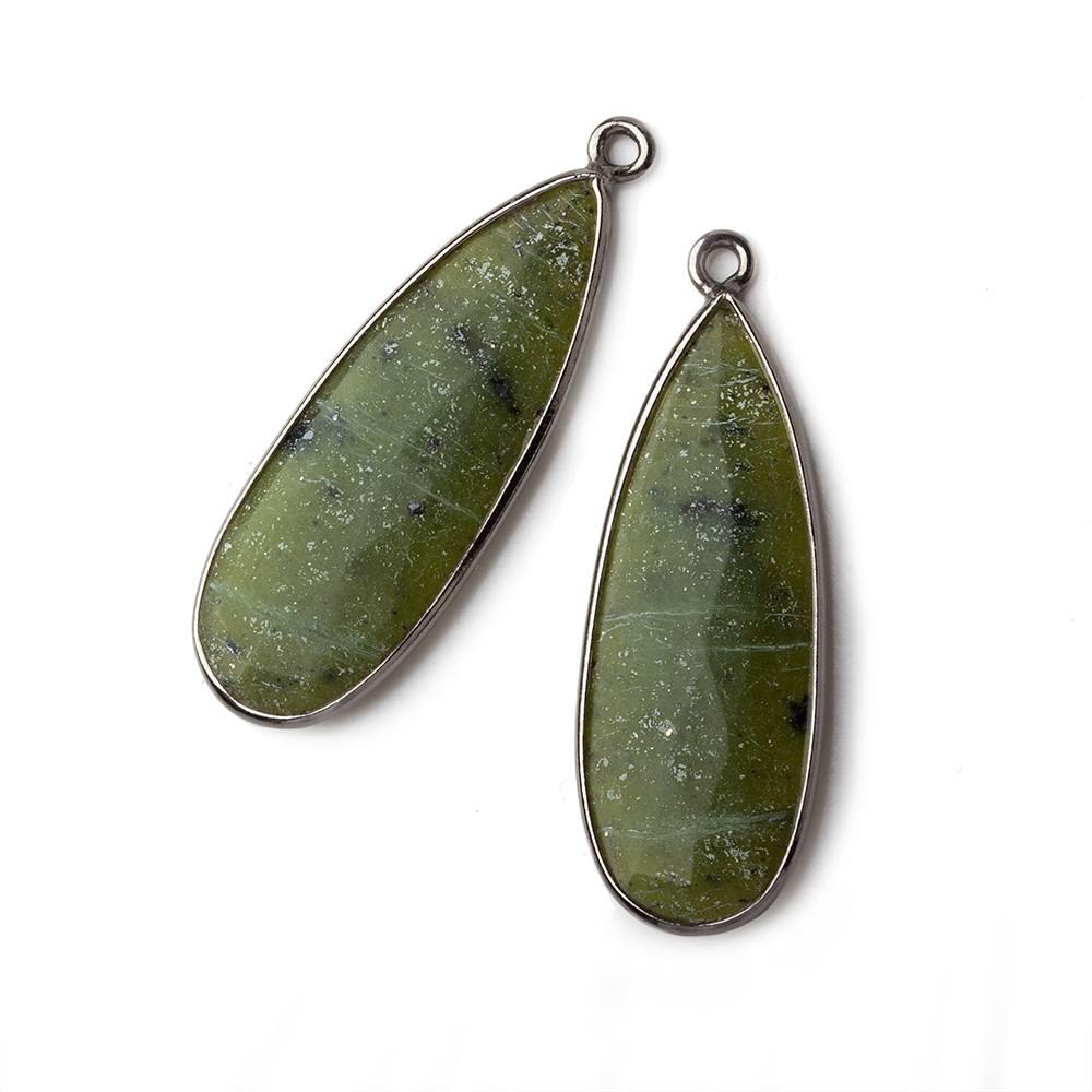 30x12mm Oxidized Silver Bezeled Serpentine Pear Pendant Set of 2 - Beadsofcambay.com