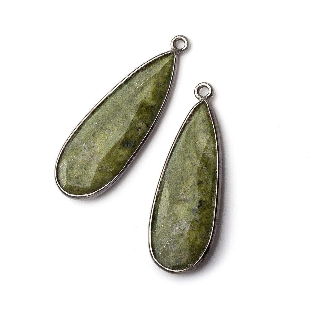 30x12mm Oxidized Silver Bezeled Serpentine Pear Pendant Set of 2 - Beadsofcambay.com