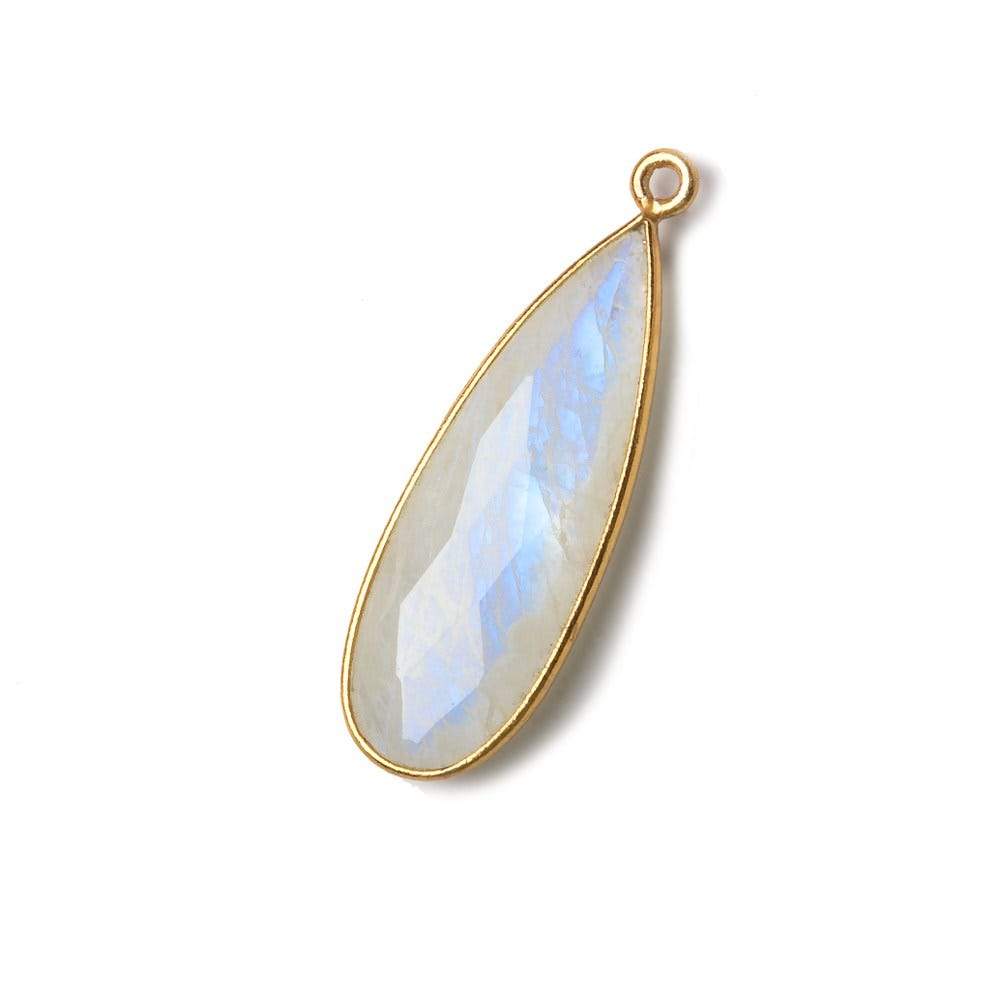 30x12mm Vermeil Bezel Rainbow Moonstone faceted pear Pendant 1 piece - Beadsofcambay.com