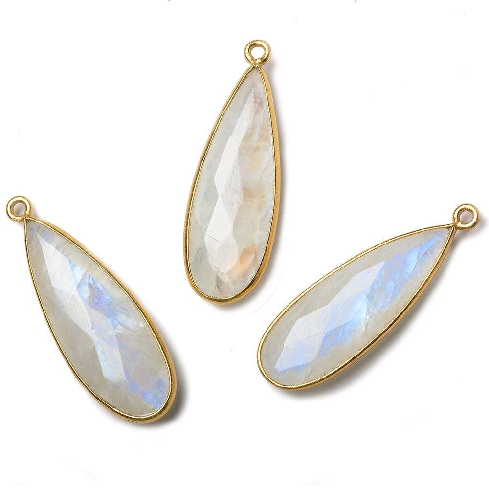 30x12mm Vermeil Bezel Rainbow Moonstone faceted pear Pendant 1 piece - Beadsofcambay.com