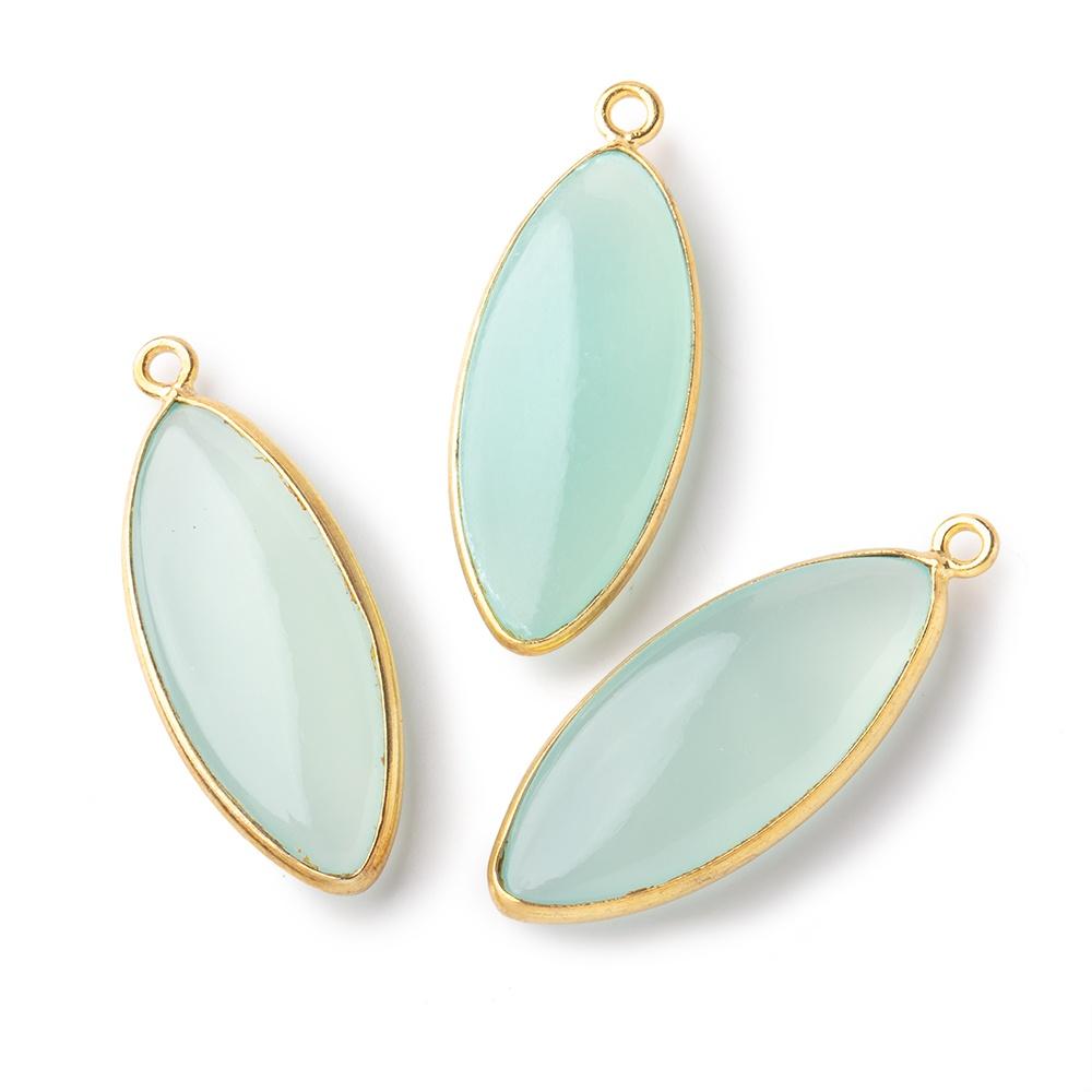 30x12mm Vermeil Bezel Seafoam Chalcedony Plain Marquise Pendant 1 piece - Beadsofcambay.com