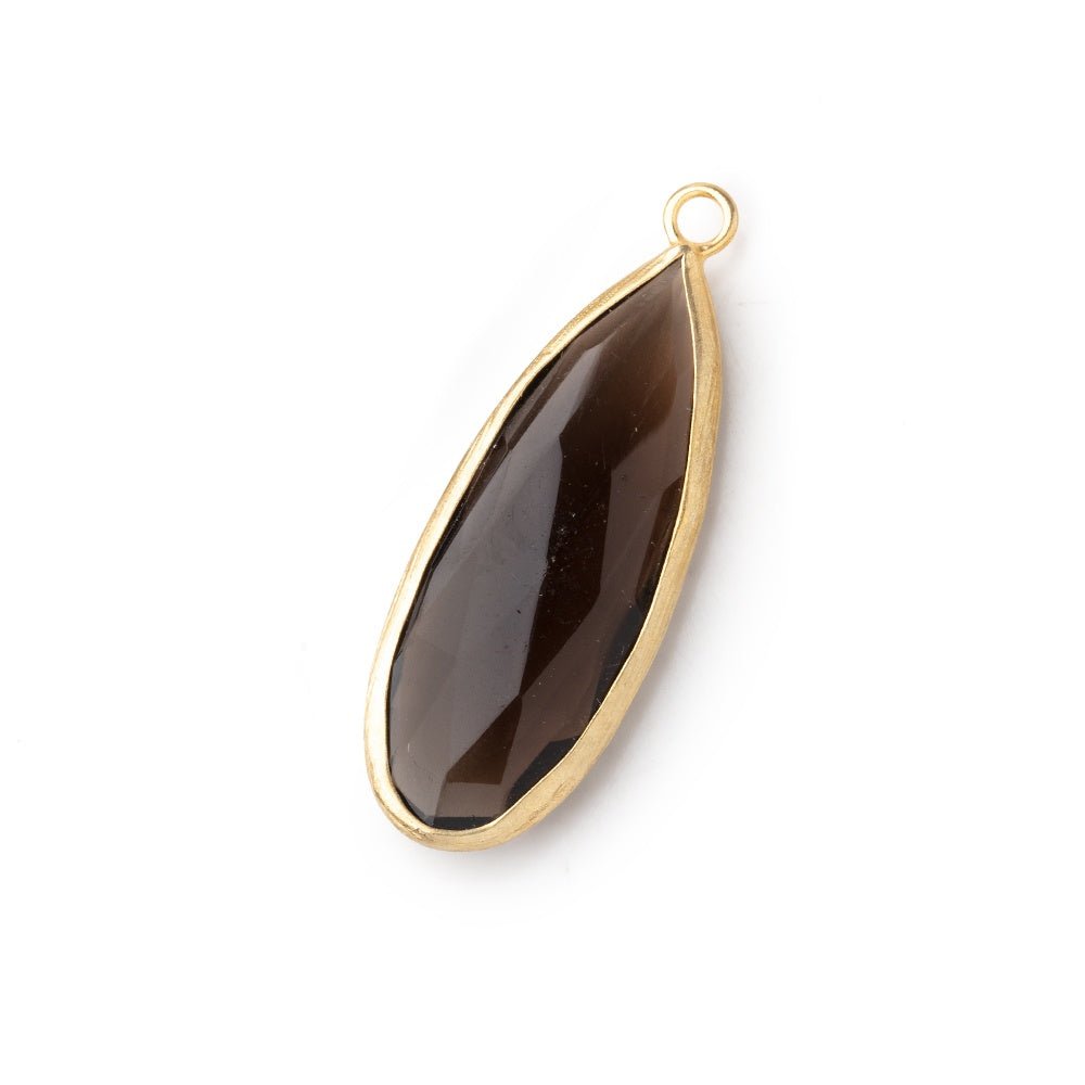 30x12mm Vermeil Bezel Smoky Quartz Pear Pendant 1 piece - Beadsofcambay.com