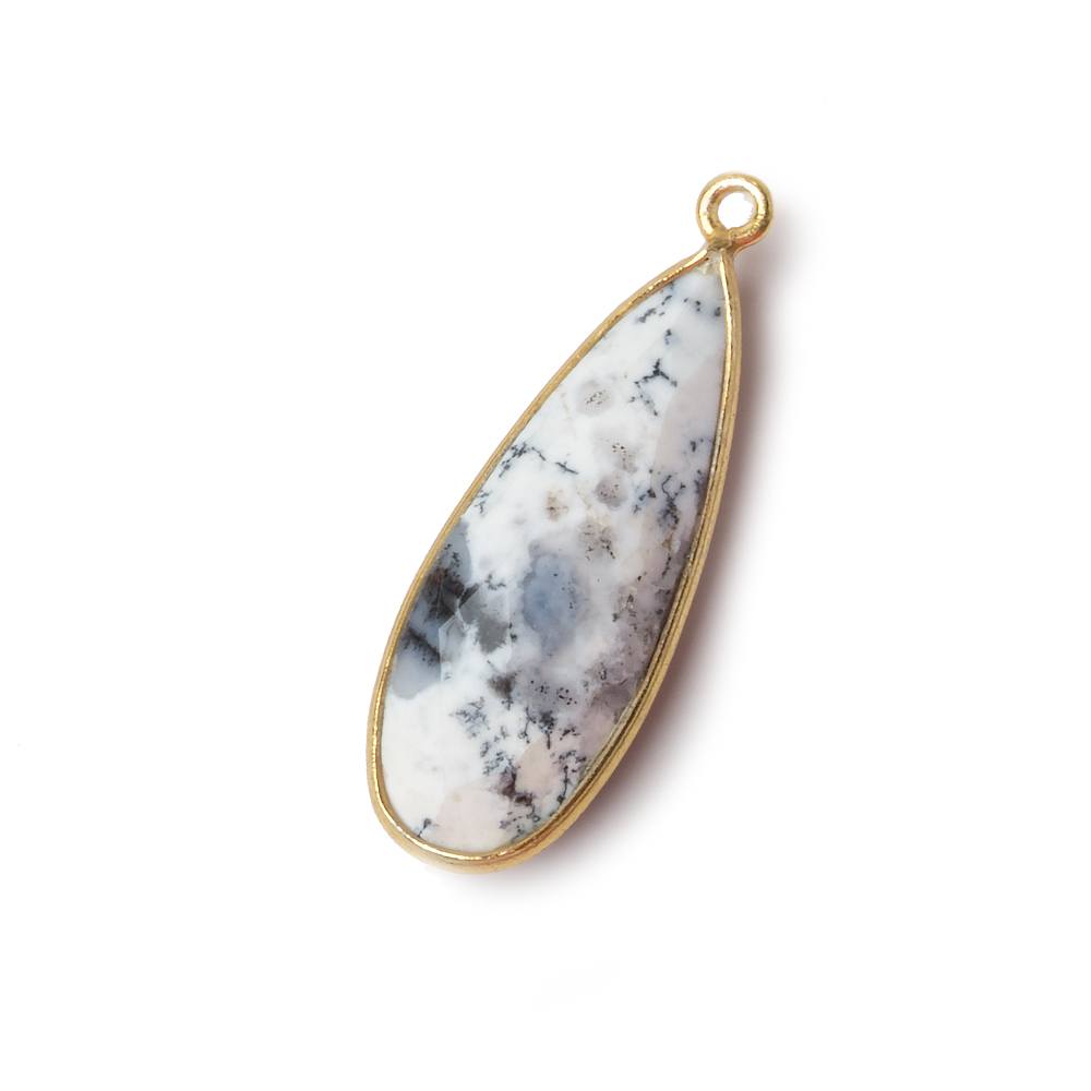 30x12mm Vermeil Bezeled Opaque Dendritic Opal faceted Pear Focal Pendant 1 piece - Beadsofcambay.com