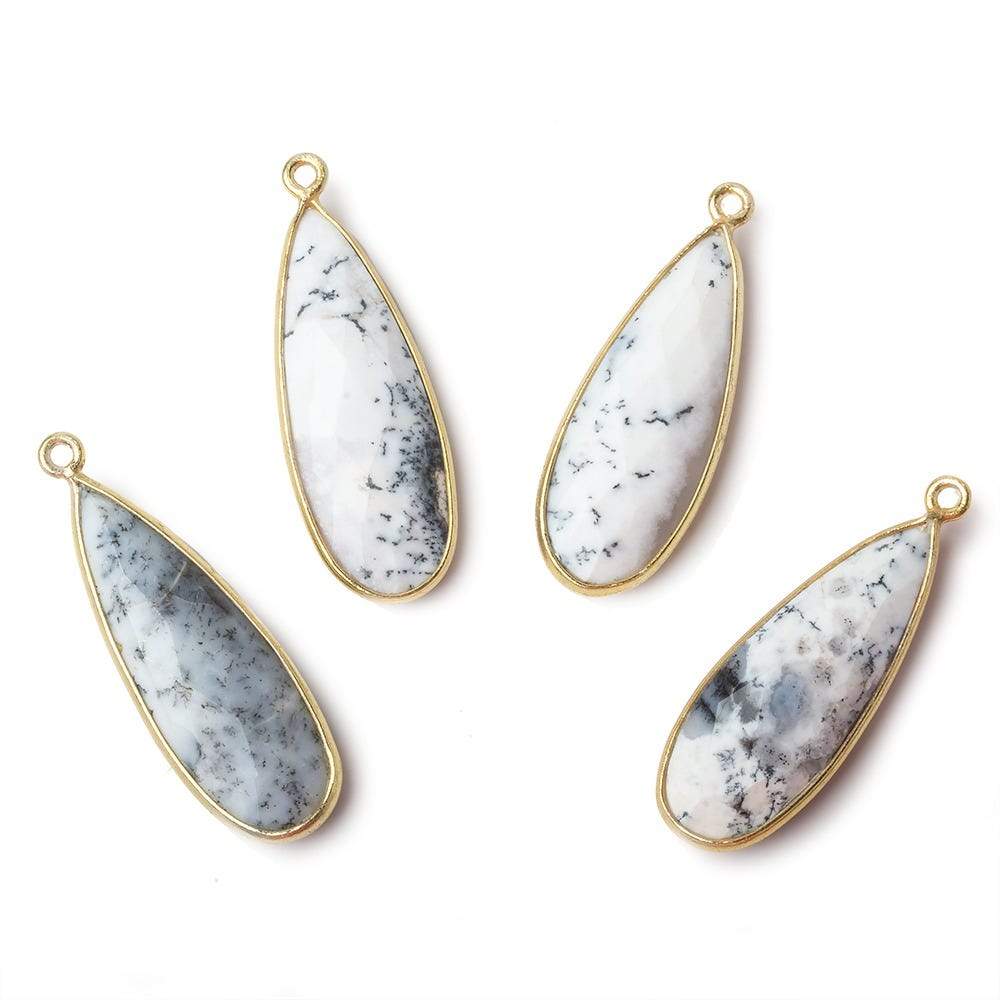 30x12mm Vermeil Bezeled Opaque Dendritic Opal faceted Pear Focal Pendant 1 piece - Beadsofcambay.com