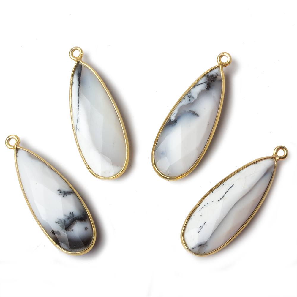 30x12mm Vermeil Bezeled Translucent Dendritic Opal faceted Pear Focal Pendant 1 piece - Beadsofcambay.com
